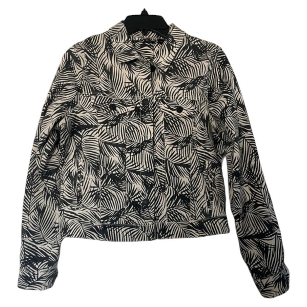 VERO MODA Women's Black w/White Palms Denim Jacket-MEDIUM